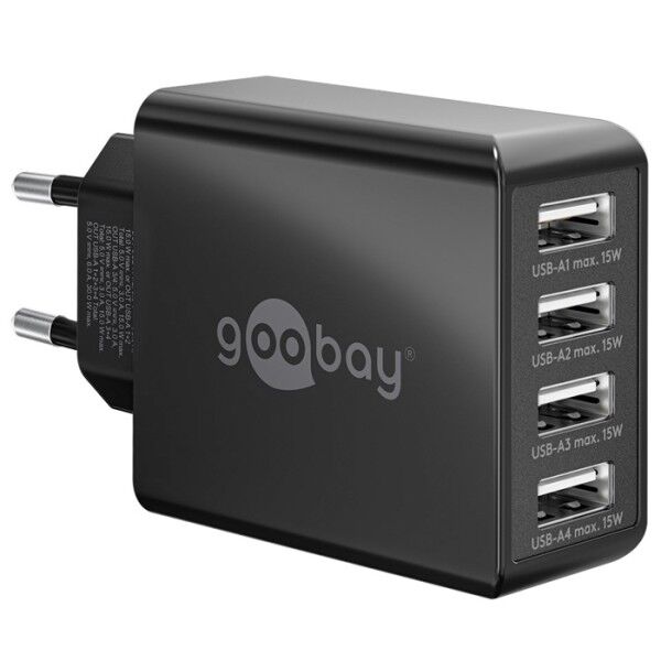 Ladegerät Goobay schwarz Steckdose auf 4x USB 2x3A / 4x1,5A (30W)